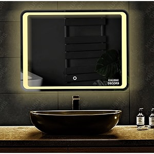 rectangle 3line led mirror glass for bathroom wall - decorative home decor mirror glass for bedroom living room drawing room makeup room wash basin 24 x18