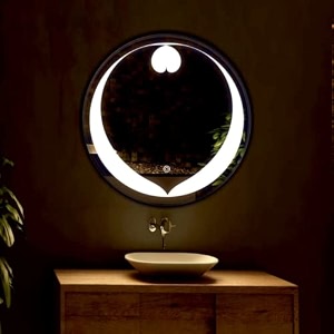 khushi decors led mirror glass for bathroom wall - decorative home decor mirror for bedroom living room drawing room hall makeup room and wash basin size - 24x24 inch round hd11