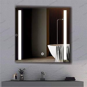 led mirror glass for bathroom wall - decorative home decor mirror for bedroom living room hall makeup room washbasin 24x24 inch rectangle ts1