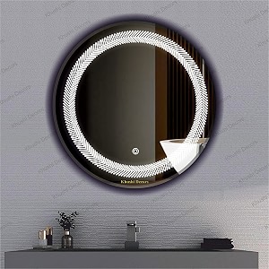 led mirror glass for bathroom wall - decorative home decor mirror for bedroom living room hall makeup room washbasin 24x24 inch round ts5