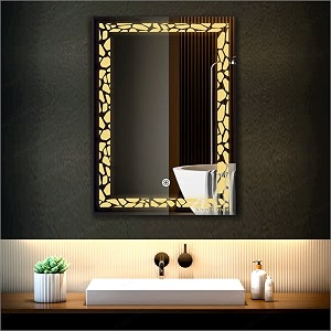 led mirror glass for bathroom wall - decorative home decor mirror for bedroom living room hall makeup room washbasin 18x24 inch rectangle ts9