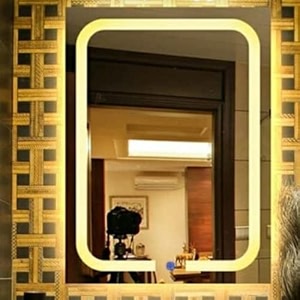 led mirror glass for bathroom wall - decorative home decor mirror for bedroom living room hall makeup room washbasin 18x24 inch rectangle ts2