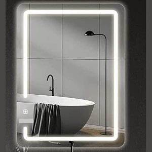 led mirror glass for bathroom wall - decorative home decor mirror for bedroom living room hall makeup room washbasin 18x24 inch rectangle ts4