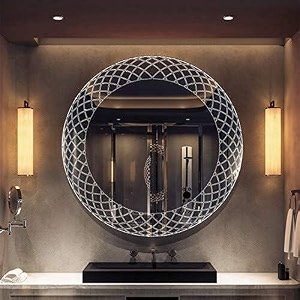 led mirror glass for bathroom wall - decorative home decor mirror for bedroom living room hall makeup room washbasin 21x21 inch round ts1