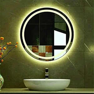 khushi decors led mirror glass for bathroom wall - decorative home decor mirror for bedroom living room hall makeup room washbasin 21x21 inch round ts6