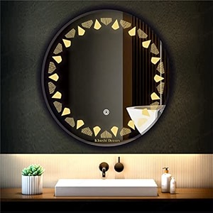 led mirror glass for bathroom wall - decorative home decor mirror for bedroom living room hall makeup room washbasin 21x21 inch round ts4