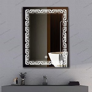 led mirror glass for bathroom wall - decorative home decor mirror for bedroom living room hall makeup room washbasin 18x24 inch rectangle ts11