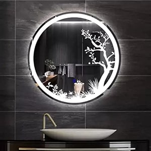 khushi decors led mirror glass for bathroom wall - decorative home decor mirror for bedroom living room hall makeup room washbasin 21x21 inch round ts10