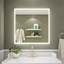 LED Mirror Glass for Bathroom Wall - Decorative Home Decor Mirror for Bedroom, Living Room, Hall, Makeup Room, Washbasin (24x24 Inch Rectangle TS2)