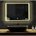 Rectangle 3Line Led Mirror Glass for Bathroom Wall - Decorative Home Decor Mirror Glass for Bedroom Living Room Drawing Room Makeup Room Wash Basin (24 x18)