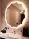 Khushi Decors Round Zig Zag Wall Mirror with Light Size:18" x 18" Lighted Mirror Bathroom Mirror (Nature Finish : Polished)