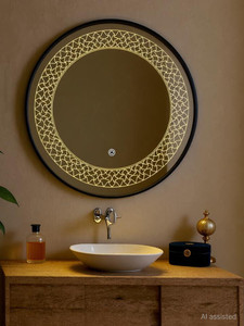 khushi decors wall decor led mirror glass with touch sensor for home size - 21x21 inch bathroom mirror