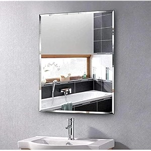 wall mirror glass rectangle mirrors - makeup mirror aaina for restaurant hotel bathroom bedroom living room wash basin  silver 18x24 inch