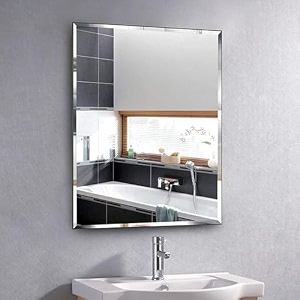 wall mirror glass rectangle mirrors - makeup mirror aaina for restaurant hotel bathroom bedroom living room wash basin  silver 16x20 inch