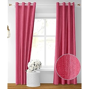 kiara creations premium room darkening embossed texture solid curtains 5 feet window pack of 2 pink