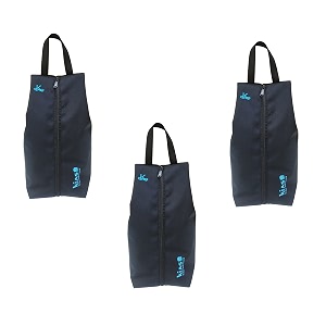 kiash shoe storage organizer bag with one zipper for traveling portable pouch waterproof lightweight polyester fabric for men and women - black - pack of 3
