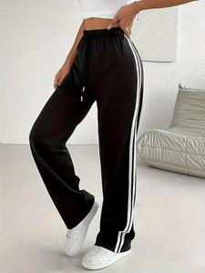 Kiba Retail Striped Women Black Track Pants