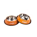 Food Grade Stainless Steel Dog and Cat Bowl| Anti Skid Water &amp; Food Feeding Pet Bowl| Premium &amp; Vibrant Colors|750 ml|for Small, Medium, Large Pet Breeds|Orange|Pack of 2