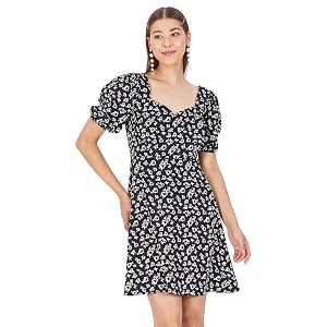 KIBO Casual Stylish Black Floral Polyester Dress