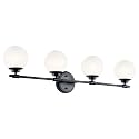 Kichler Benno 4-Light Vanity, Modern Light with Opal Glass in Black, for Bathroom or Powder Room (8.75" x 34"), 55173BK