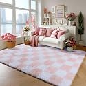 KICMOR Light Pink and White Rugs for