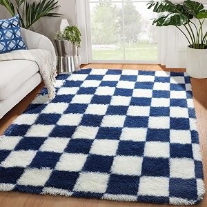 KICMOR Navy Blue and Cream White Rugs