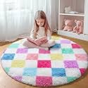 KICMOR Pink Rainbow Round Rug for Bedroom