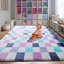 KICMOR Purple Rainbow Checkered Rugs for Living