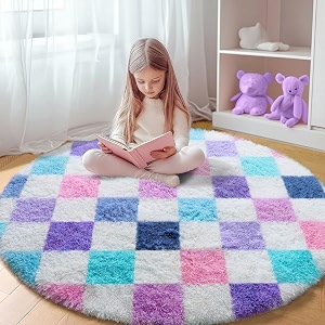 KICMOR Purple Rainbow Round Rug for Bedroom