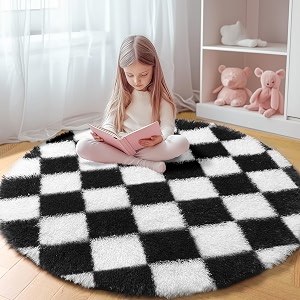 KICMOR Round Rug 4ft for Bedroom Black