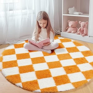 KICMOR Round Rug 4ft Orange and Cream