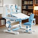 Kid's Study Desk and Chair Set, Height Adjustable Children's Desk and Chair Set with Bookshelf and Storage Drawer, 50-Degree Tiltable Desktop Study Table with Chairs for Bedroom Room Blue