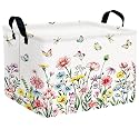 Kid Cute Rectangle Storage Basket Baby Toy Clothes Storage Bin Nursery Playroom Bedroom Decor Basket (Wildflowers, Butterflies, Dragonflies)