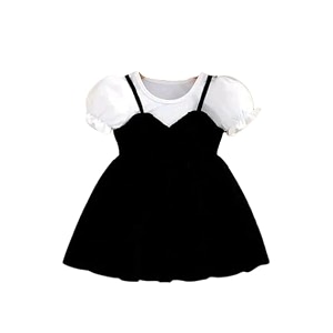Kid Girls Black White Short Sleeves