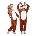 Kid Reindeer Onesie Pajamas Deer Christmas Halloween Costume Boy Girl Animal Onepiece, Brown Deer, 140cm