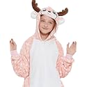 Kid Reindeer Onesie Pajamas Deer Christmas Halloween Costume Boy Girl Animal Onepiece (Pink, 130)