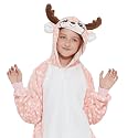 Kid Reindeer Onesie Pajamas Deer Halloween Costume Boy Girl Animal Onepiece (A - Pink, 12-14Years)