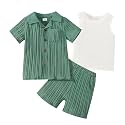 Kid Toddler Boy Clothes Short Sleeve Button-Down Shirt+Shorts+White Vest Summer Clothing Set 2-12 Years