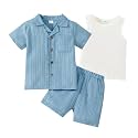 Kid Toddler Boy Clothes Short Sleeve Button-Down Shirt+Shorts+White Vest Summer Clothing Set 2-12 Years