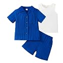 Kid Toddler Boy Clothes Short Sleeve Button-Down Shirt+Shorts+White Vest Summer Clothing Set 2-12 Years