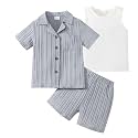 Kid Toddler Boy Clothes Short Sleeve Button-Down Shirt+Shorts+White Vest Summer Clothing Set 2-12 Years