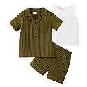 Kid Toddler Boy Clothes Short Sleeve Button-Down Shirt+Shorts+White Vest Summer Clothing Set 2-12 Years
