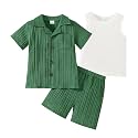 Kid Toddler Boy Clothes Short Sleeve Button-Down Shirt+Shorts+White Vest Summer Clothing Set 2-12 Years
