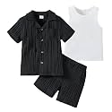 Kid Toddler Boy Clothes Short Sleeve Button-Down Shirt+Shorts+White Vest Summer Clothing Set 2-12 Years