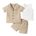 Kid Toddler Boy Clothes Short Sleeve Button-Down Shirt+Shorts+White Vest Summer Clothing Set 2-12 Years