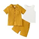 Kid Toddler Boy Clothes Short Sleeve Button-Down Shirt+Shorts+White Vest Summer Clothing Set 2-12 Years