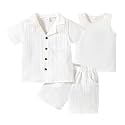 Kid Toddler Boy Clothes Short Sleeve Button-Down Shirt+Shorts+White Vest Summer Clothing Set 2-12 Years