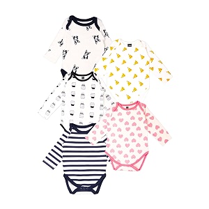 kidbea 100 organic cotton romper bodysuit jumpsuit combo 5 designs dog cup blue pizza heart 6-9 month