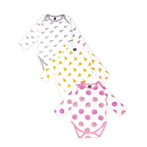 kidbea 100 organic cotton romper bodysuit jumpsuit combo 3 designs elephant pizza and flower power print 9-12 month