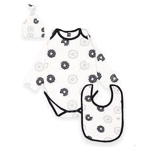 kidbea 100 organic cotton donut printed onesie  bodysuit  combo with with cap and bibs for infants baby boy amp baby girl 3 to 6 months